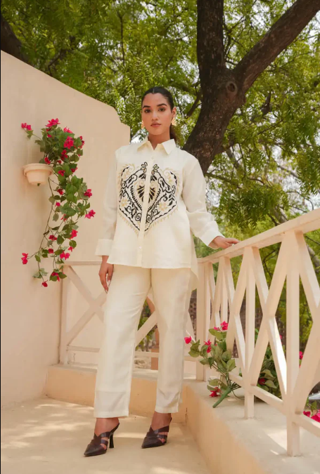 Gaya Cream Cotton Contemporary Co-ord Set