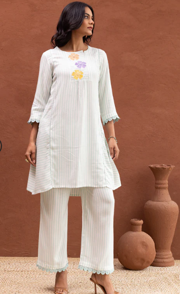 Aisha sea blue yarn dyed Co-ord Set