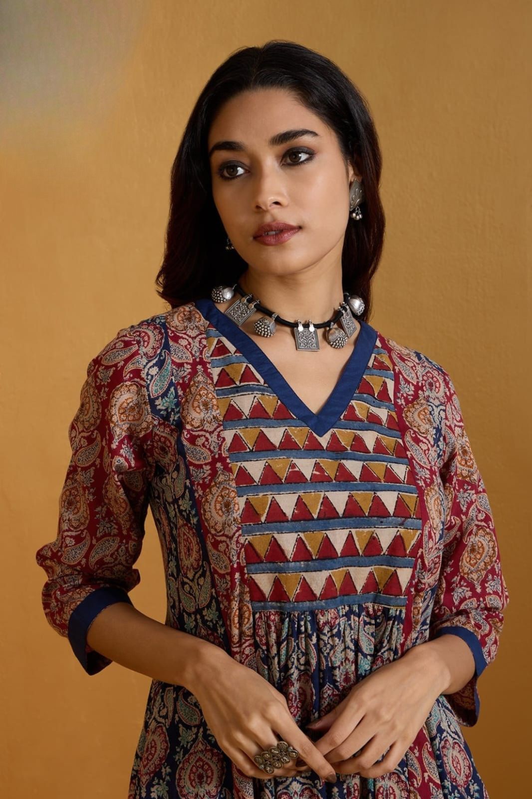 Multicoloured Ajrak Cotton Kurta Set