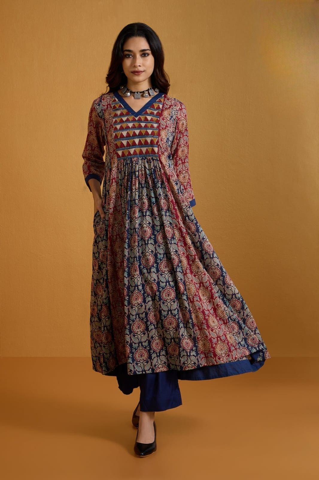 Multicoloured Ajrak Cotton Kurta Set