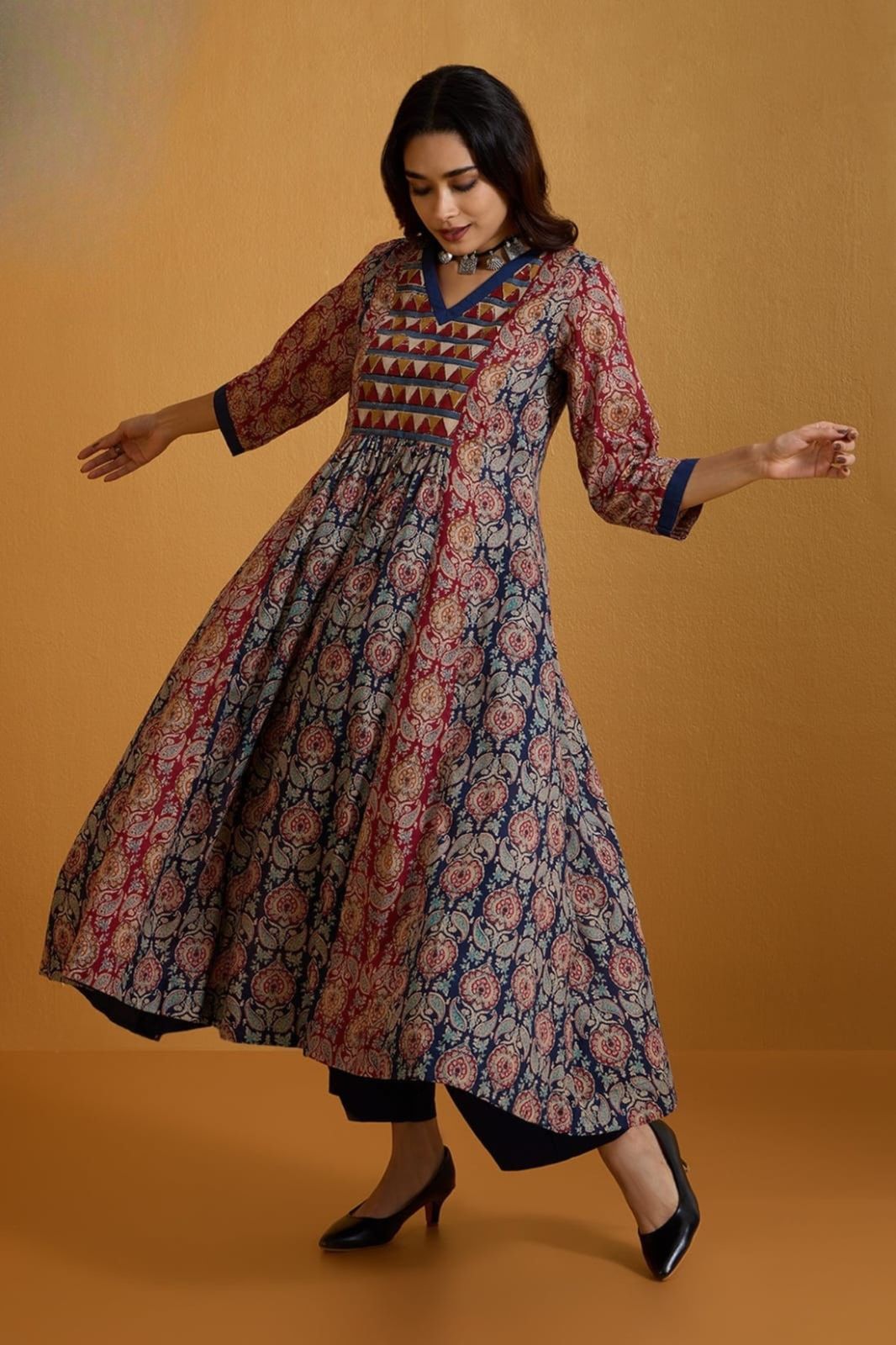 Multicoloured Ajrak Cotton Kurta Set