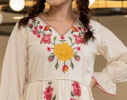 Misri Floral Off-White Cotton Short Dress