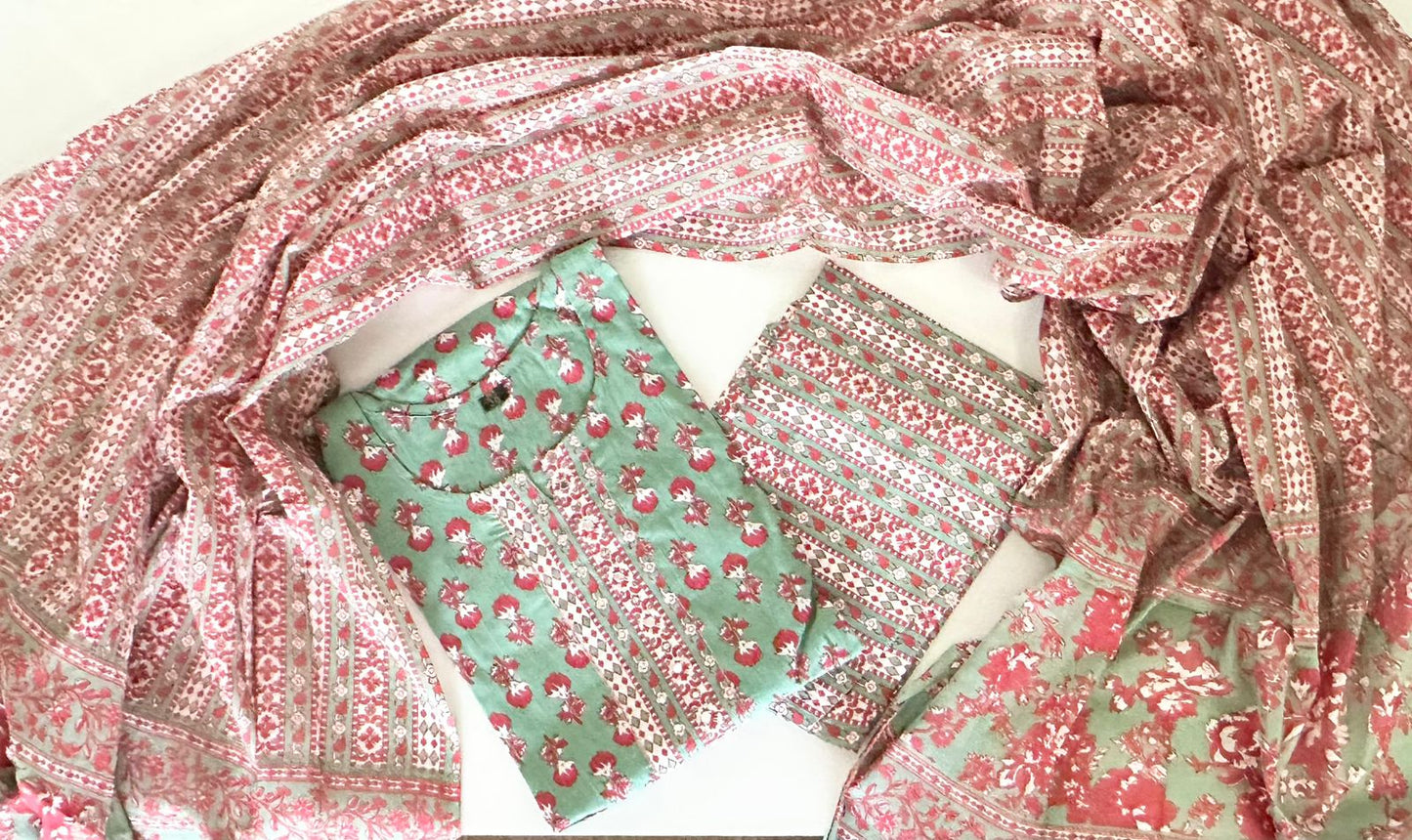 Maya Green Viscose Printed Suit Set