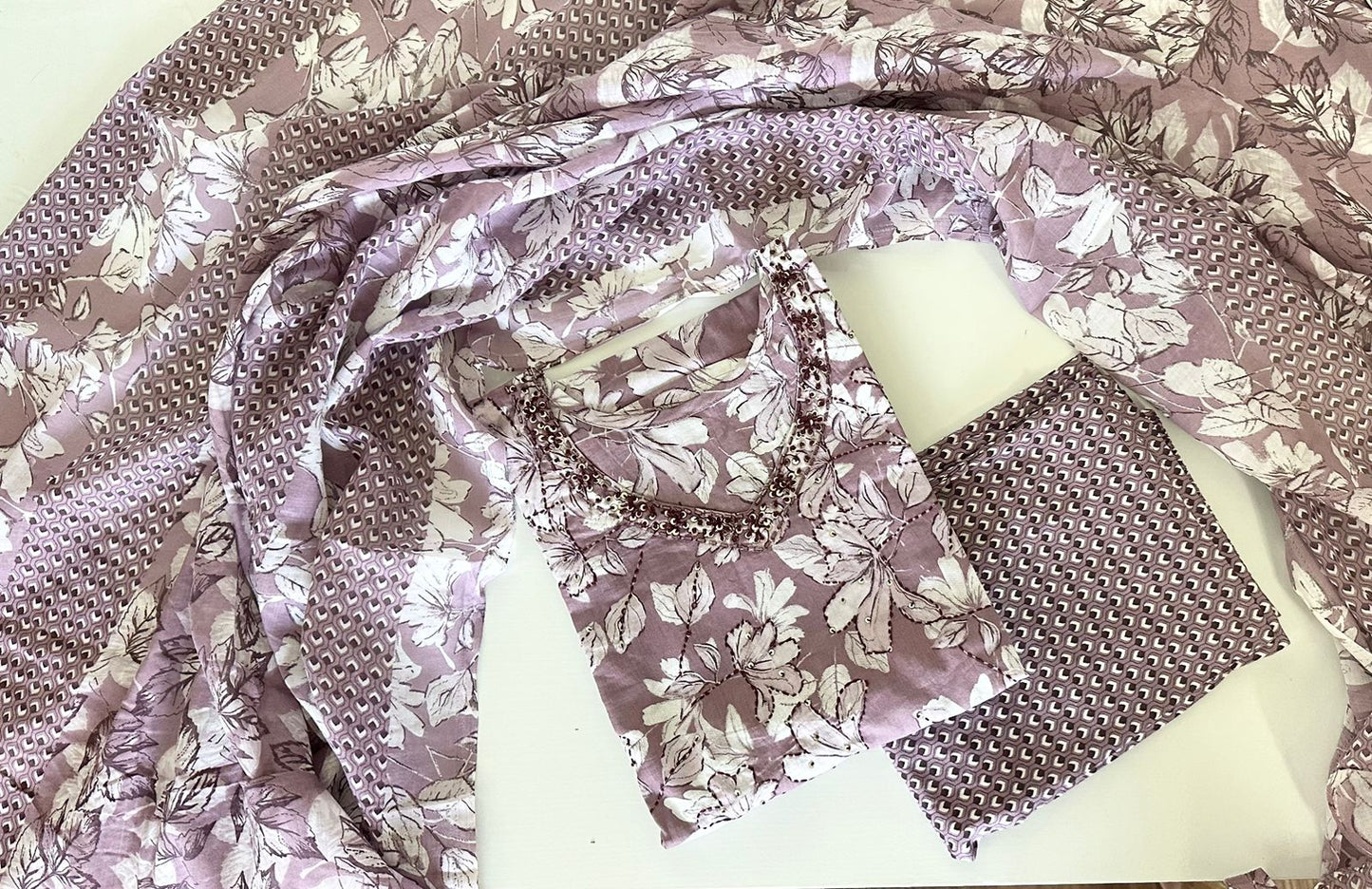 Femi Violet Cotton Floral Suit Set