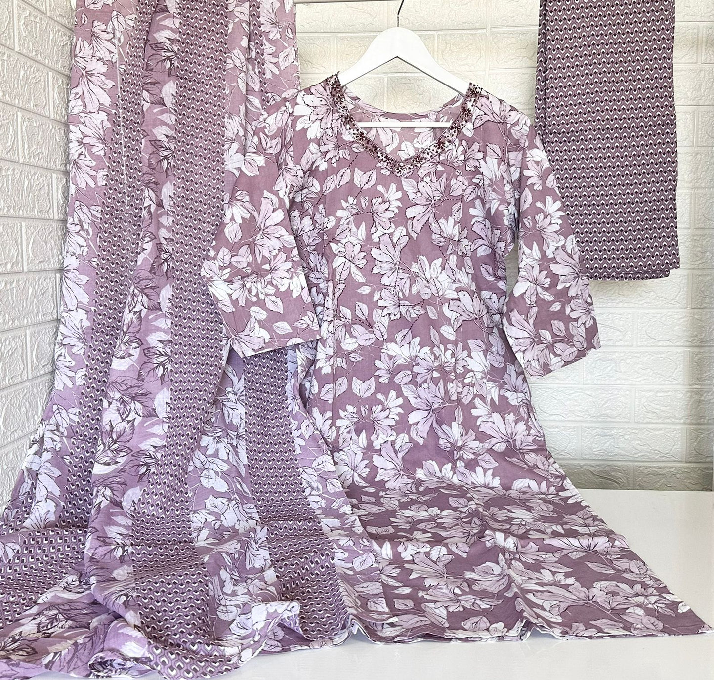 Femi Violet Cotton Floral Suit Set