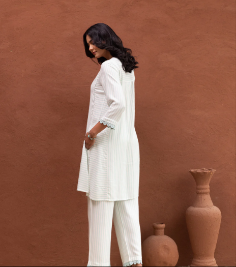 Aisha sea blue yarn dyed Co-ord Set