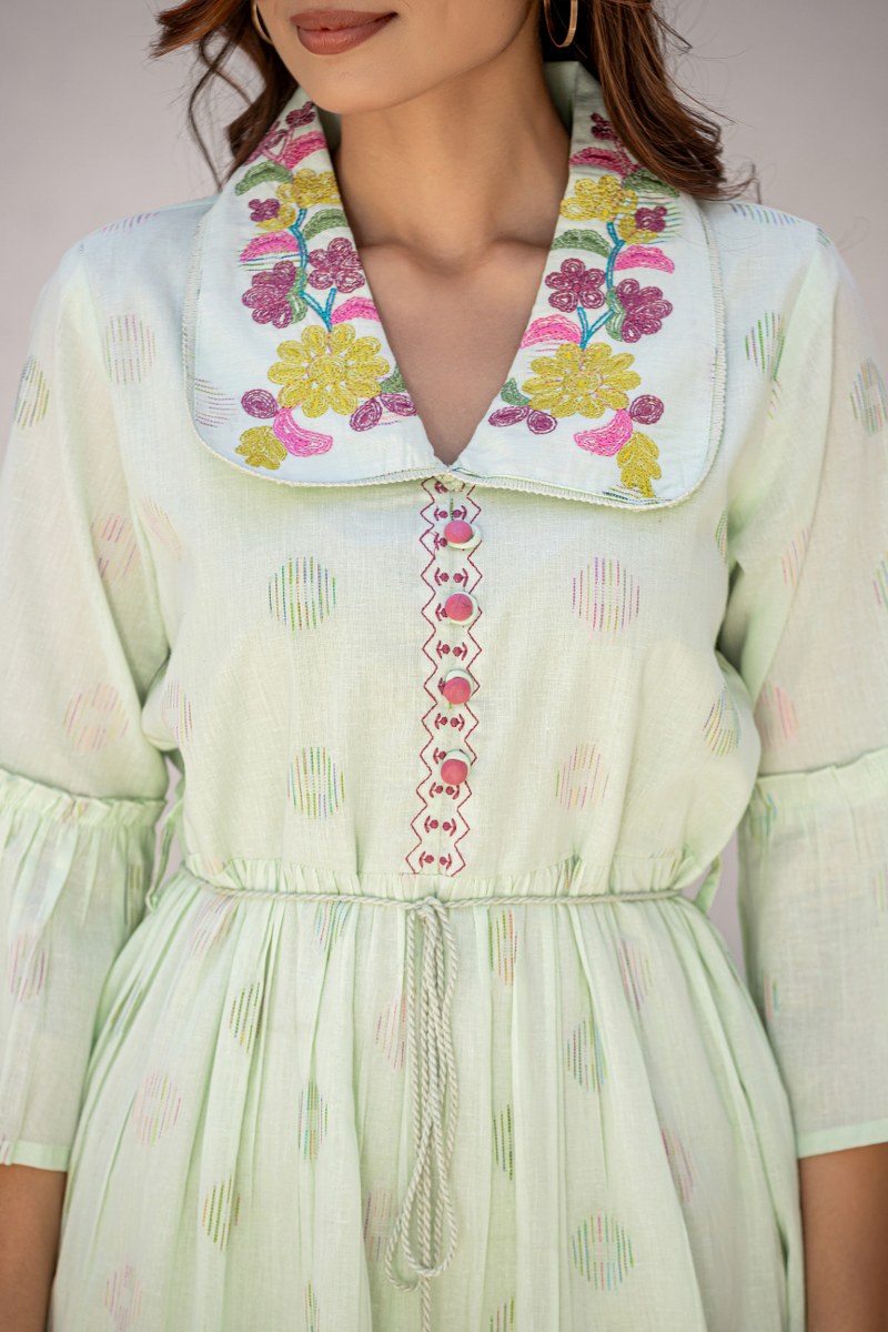 Ila sea-green cotton collared short dress
