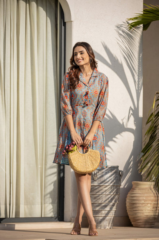 Sana multi-colour Cotton printed short dress