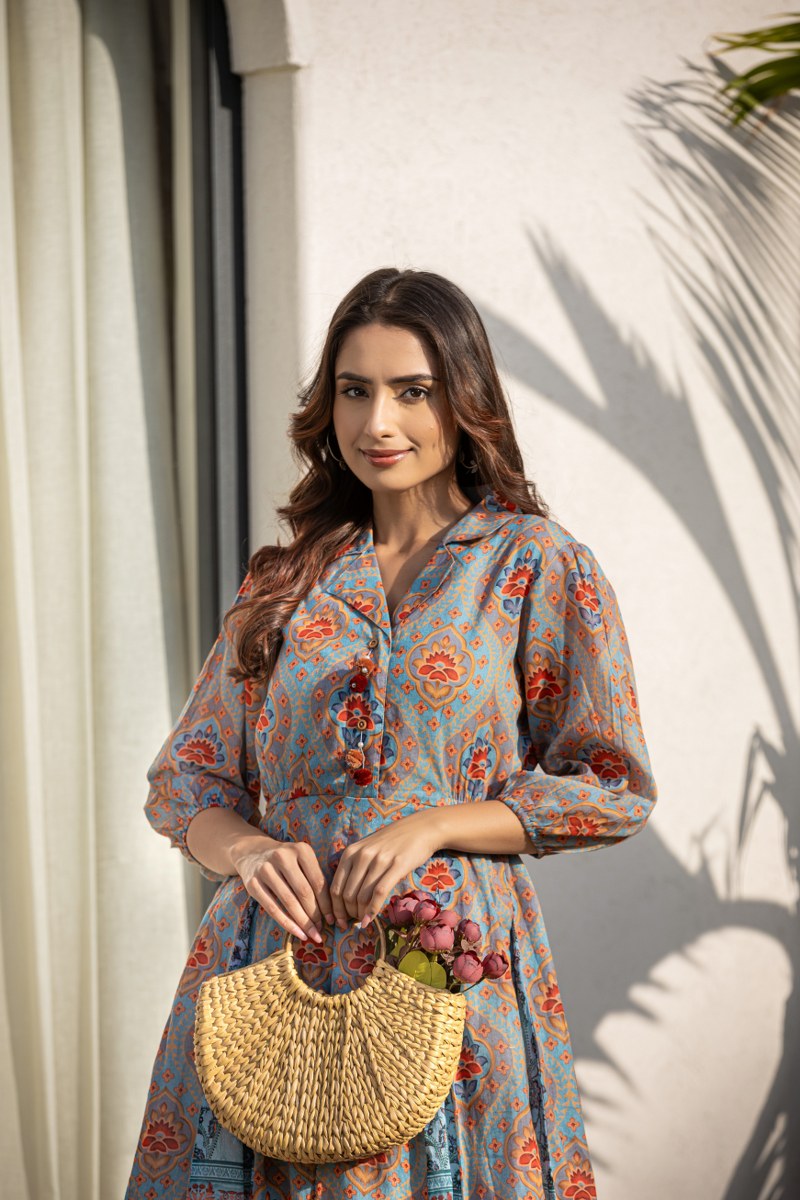 Sana multi-colour Cotton printed short dress