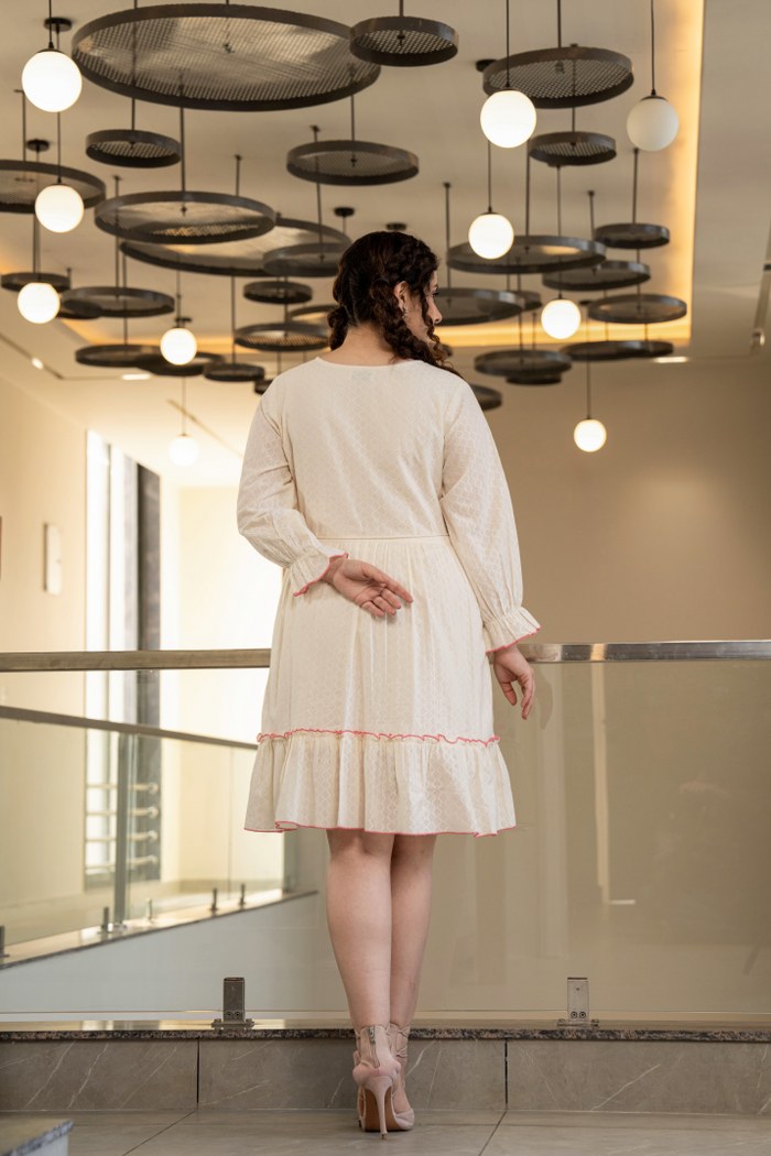 Misri Floral Off-White Cotton Short Dress